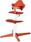 NOMI HOCHSTUHL - Testsieger Hochstühle Test - Basis Eiche weiß lackiert und Stuhl mit MINI Halterung - Farbe Orange