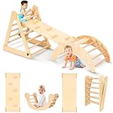 YOLEO Klettergerüst Indoor, 7-in-1 Montessori kletterdreieck mit Rutsche, Kletterbogen, Stabilem Baby-Klettergerüst und Kletterdreieck ab 1 Jahr, Rutsche für Kinder, Kletterbogen mit Rutsche, Holz