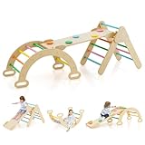 COSTWAY Kletterdreieck mit Rutsche, Kletterbogen, inkl. doppelseitige Rampe, zum Klettern, Rutschen und Wippen, 4 in 1 Klettergerüst Indoor ab 1 Jahr (Bunt)