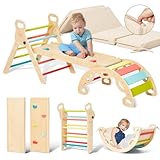 Indoor Klettergerüst ab 1 Jahr Montessori Kletterdreieck Kletterbogen mit Kissen mit Kletterbogen und Rutsche, Holzdreieck für Kleinkinder ab 1-3, Indoor Kletterspielzeug, (S-bunt- mit Polster​)
