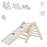 MAMOI® Klettergerüst Indoor, Kletterdreieck mit rutsche Holz, Baby Kinder Klettern, Kletterturm rutschbrett, Kletterbogen kinderrutsche, Regenbogenwippe, Montessori Spielzeug ab 1 Jahr 2/3 Jahre