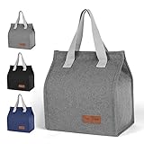 Vicloon Lunch Bag,Klein Lunchtasche, Faltbare Isoliertasche, Thermotasche mit Folienfutter, Mittagessen Tasche für Unterwegs,Arbeit,Schule,Ausflug Lebensmitteltransport-Grau