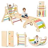 Klettergerüst Indoor ab 1 Jahr Klettergerüst Indoor Kletterdreieck Indoor Spielplatz 5-in-1 Montessori Kletterdreieck mit Kletterbogen und Rutsche, Regenbogen mit Griff (S)