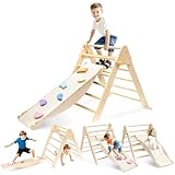 5 in 1 Pikler Dreieck Set Kinder Montessori Kletterdreieck Set mit Klappdreieck Leiter, Holz umkehrbare Kleinkind Kletterrutsche Seasaw für Indoor/Outdoor