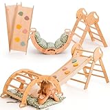 Goodevas 5-in-1 Montessori Klettergerüst Set: Indoor Kletterdreieck, Kletterbogen mit Kissen, und Rutsche für Kinder, Indoor Spielplatz 1-3 Jahre