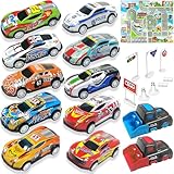 TOYABI Auto Spielzeug Set, 21 Stück Spielzeugautos Metall mit spielteppich & Katapult, Kleine Spielzeugauto, Autos Zurückziehen Fahrzeuge, Geburtstag Geschenk für Kinder ab 3 4 5 6 7 8 Jahre